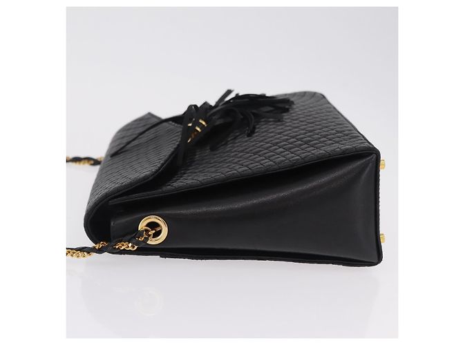 Bolsa de Ombro com Corrente Bally em Couro Preto e Dourado Auth BA16168 - vista 4
