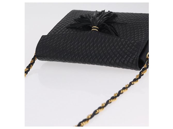 Bolsa de Ombro com Corrente Bally em Couro Preto e Dourado Auth BA16168 - vista 6