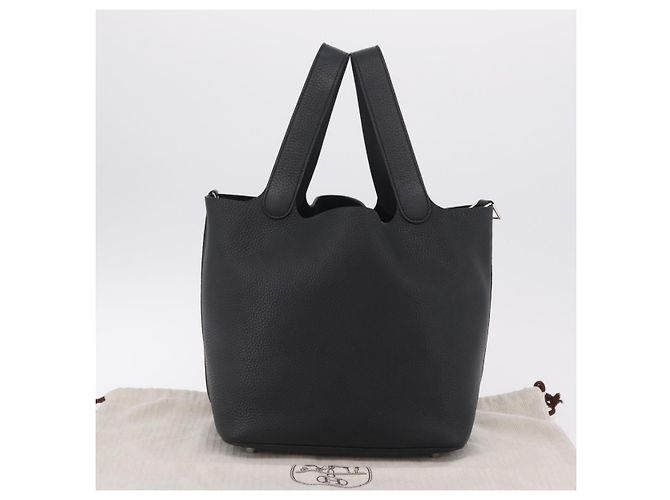 Hermès Borsa HERMES Picotan Lock MM in pelle Taurillon Clemence Black Gold Auth 203244SM Nero D'oro - vista 12