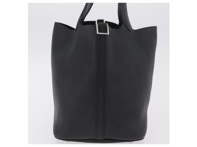 Hermès Borsa HERMES Picotan Lock MM in pelle Taurillon Clemence Black Gold Auth 203244SM Nero D'oro - vista 3