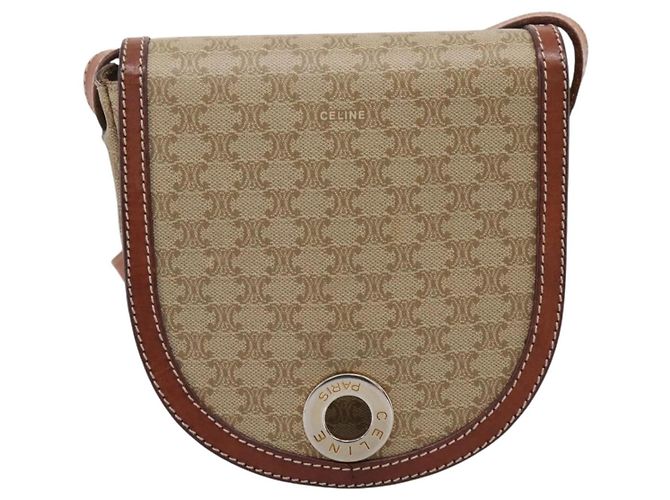 Céline Bolso de hombro CELINE Macadam Circle Logo PVC Beige Tono Dorado Auth ki6890 - vista 13