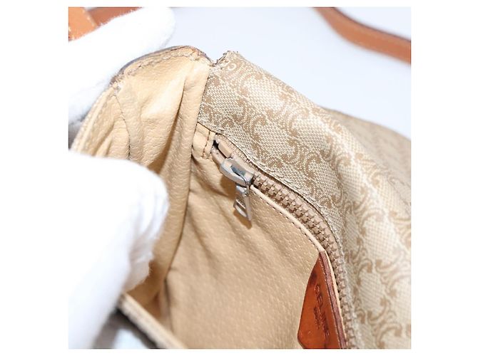 Céline Bolso de hombro CELINE Macadam Circle Logo PVC Beige Tono Dorado Auth ki6890 - vista 23
