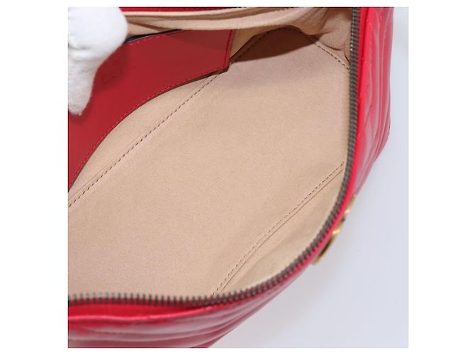 Borsa GUCCI GG Marmont in pelle rossa e oro 739166 Auth ka6352V Rosso D'oro - vista 10