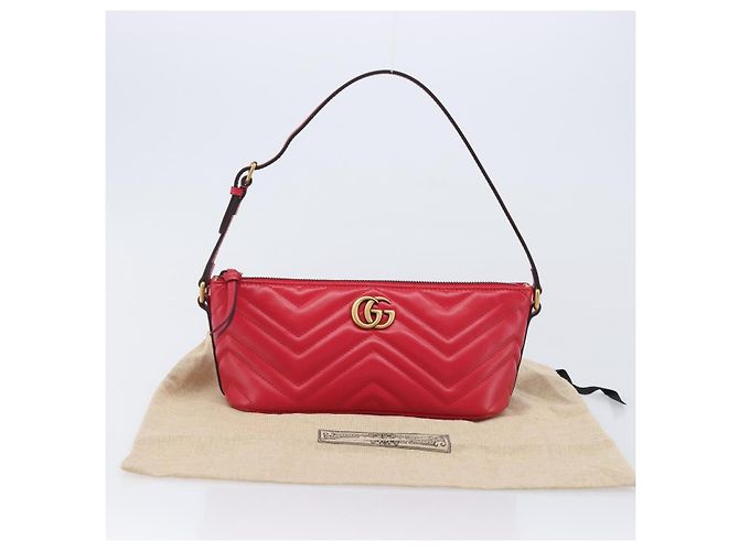 Borsa GUCCI GG Marmont in pelle rossa e oro 739166 Auth ka6352V Rosso D'oro - vista 12