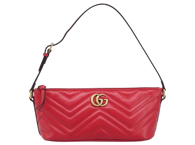 Borsa GUCCI GG Marmont in pelle rossa e oro 739166 Auth ka6352V Rosso D'oro - vista 13