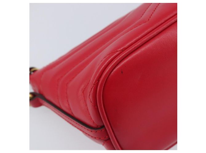 Borsa GUCCI GG Marmont in pelle rossa e oro 739166 Auth ka6352V Rosso D'oro - vista 16