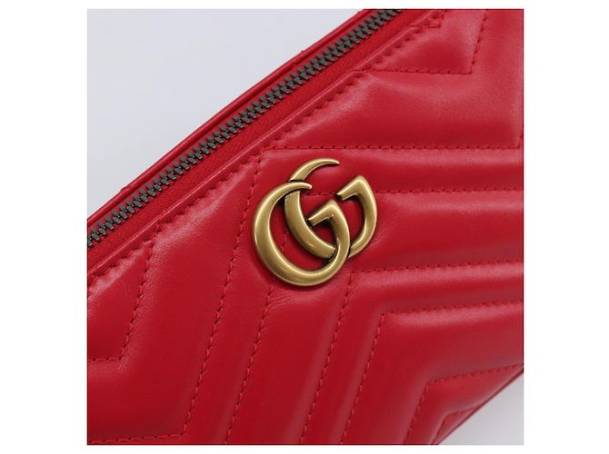 Borsa GUCCI GG Marmont in pelle rossa e oro 739166 Auth ka6352V Rosso D'oro - vista 19