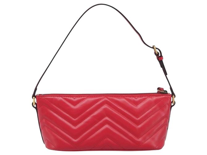 Borsa GUCCI GG Marmont in pelle rossa e oro 739166 Auth ka6352V Rosso D'oro - vista 2