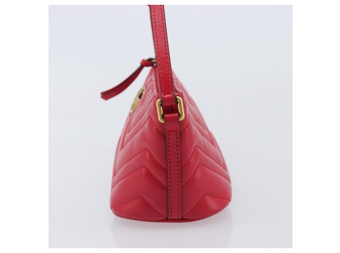Borsa GUCCI GG Marmont in pelle rossa e oro 739166 Auth ka6352V Rosso D'oro - vista 3