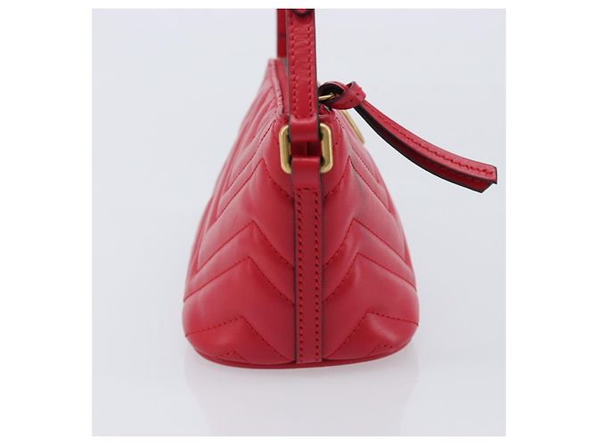 Borsa GUCCI GG Marmont in pelle rossa e oro 739166 Auth ka6352V Rosso D'oro - vista 4