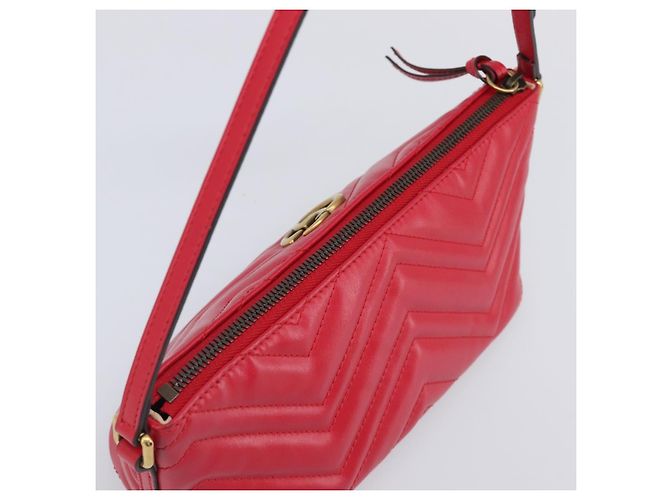 Borsa GUCCI GG Marmont in pelle rossa e oro 739166 Auth ka6352V Rosso D'oro - vista 6