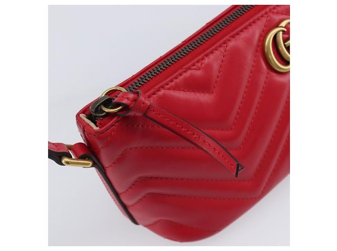 Borsa GUCCI GG Marmont in pelle rossa e oro 739166 Auth ka6352V Rosso D'oro - vista 9