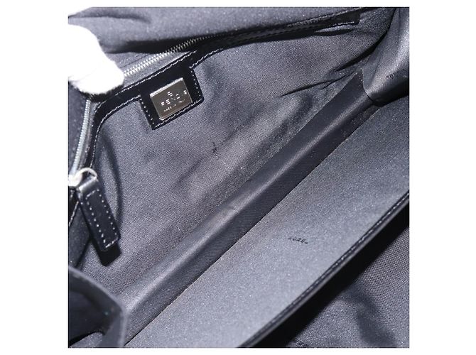 Borsa a tracolla FENDI Mamma Baguette in jersey di cotone Nero Argento Auth 204836 - vista 10