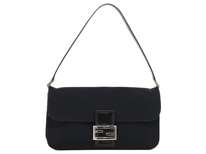 Borsa a tracolla FENDI Mamma Baguette in jersey di cotone Nero Argento Auth 204836 - vista 13