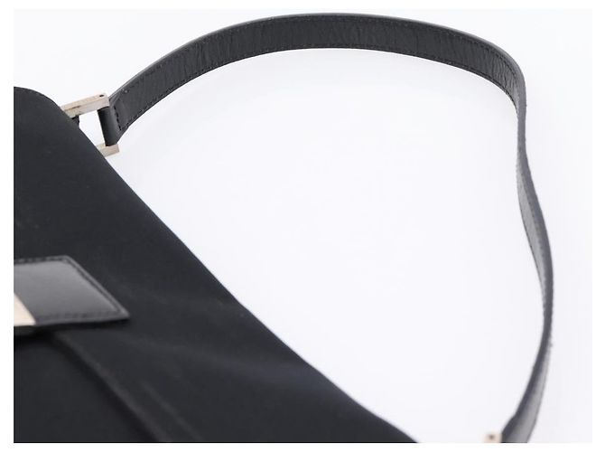 Borsa a tracolla FENDI Mamma Baguette in jersey di cotone Nero Argento Auth 204836 - vista 14