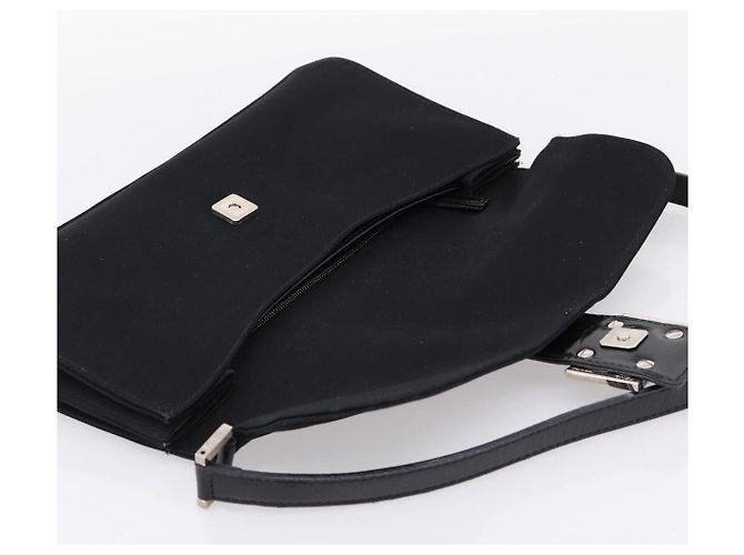 Borsa a tracolla FENDI Mamma Baguette in jersey di cotone Nero Argento Auth 204836 - vista 19