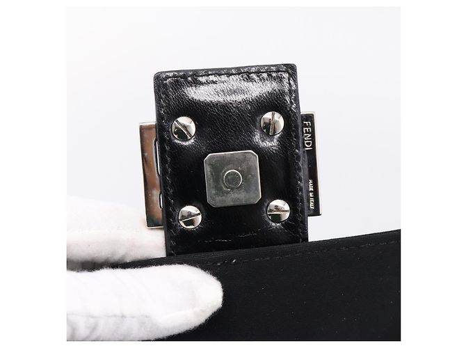 Borsa a tracolla FENDI Mamma Baguette in jersey di cotone Nero Argento Auth 204836 - vista 9