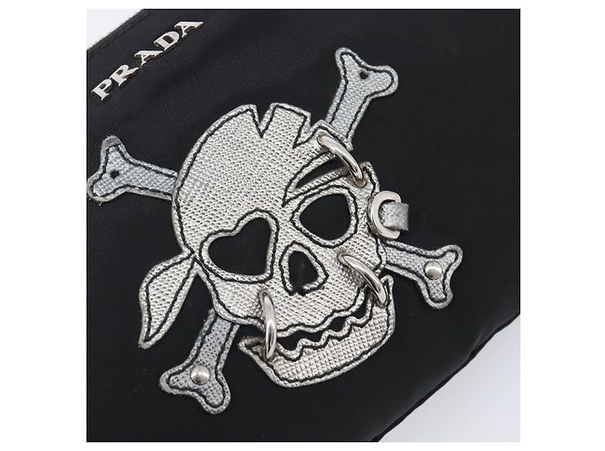 Bolso PRADA Nylon Negro Plata Auth bs37334 - vista 8