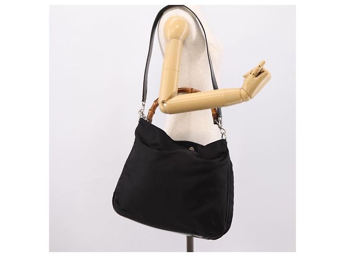 Borsa a mano GUCCI Bamboo Nylon 2way Nero Argento 001 1577 2615 Auth ep16156 - vista 26
