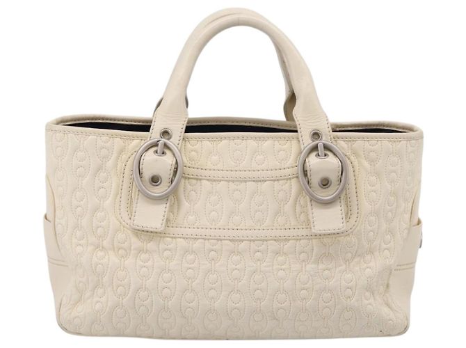 Céline Bolsa de mão CELINE Boogie Bag em couro branco prata Auth BA16174 - vista 2