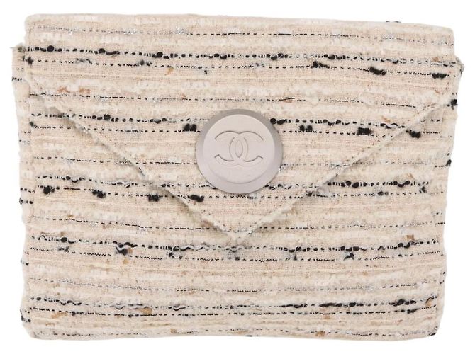 Bolsa de Ombro com Corrente CHANEL Tweed Branco Prata CC Auth 205917V - vista 13