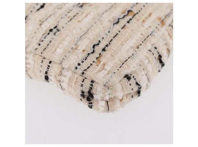 Bolsa de Ombro com Corrente CHANEL Tweed Branco Prata CC Auth 205917V - vista 14
