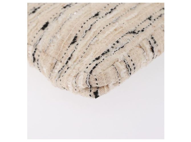 Bolsa de Ombro com Corrente CHANEL Tweed Branco Prata CC Auth 205917V - vista 16