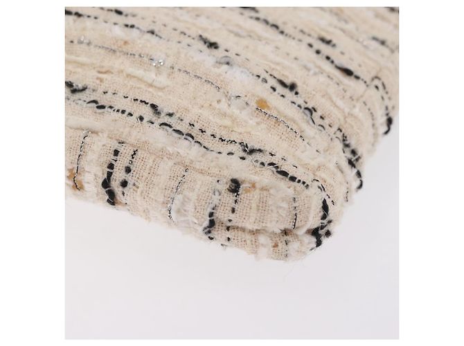 Bolsa de Ombro com Corrente CHANEL Tweed Branco Prata CC Auth 205917V - vista 17