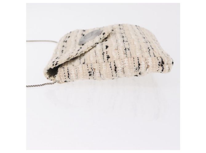 Bolsa de Ombro com Corrente CHANEL Tweed Branco Prata CC Auth 205917V - vista 4