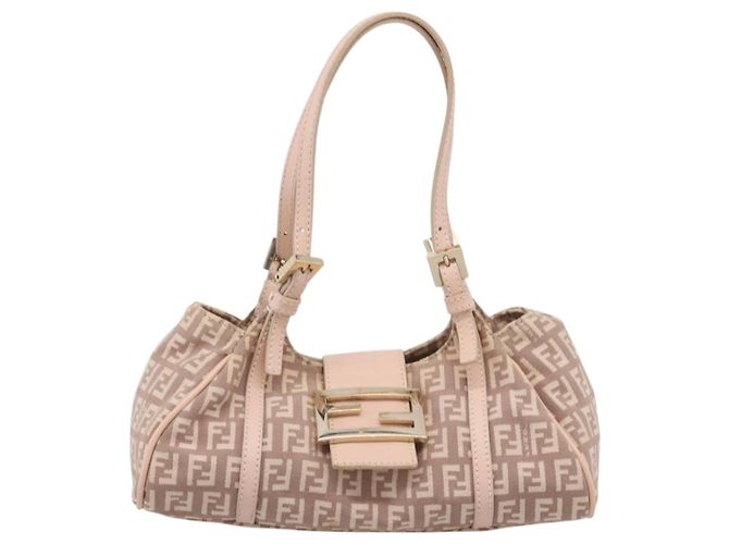 Borsa a mano FENDI Zucchino Canvas Beige Gold 8BR437 Auth ep16060A D'oro - vista 13