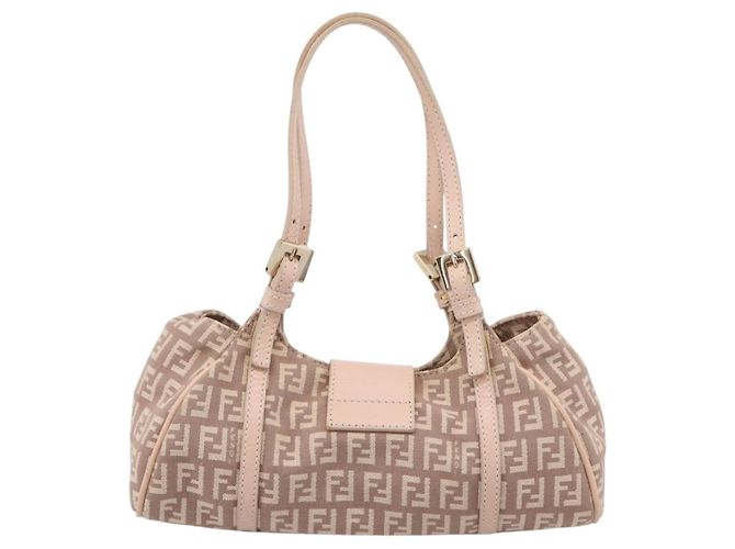 Borsa a mano FENDI Zucchino Canvas Beige Gold 8BR437 Auth ep16060A D'oro - vista 2