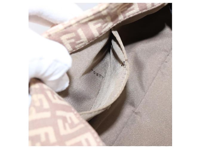 Borsa a mano FENDI Zucchino Canvas Beige Gold 8BR437 Auth ep16060A D'oro - vista 24