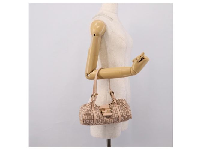 Borsa a mano FENDI Zucchino Canvas Beige Gold 8BR437 Auth ep16060A D'oro - vista 25