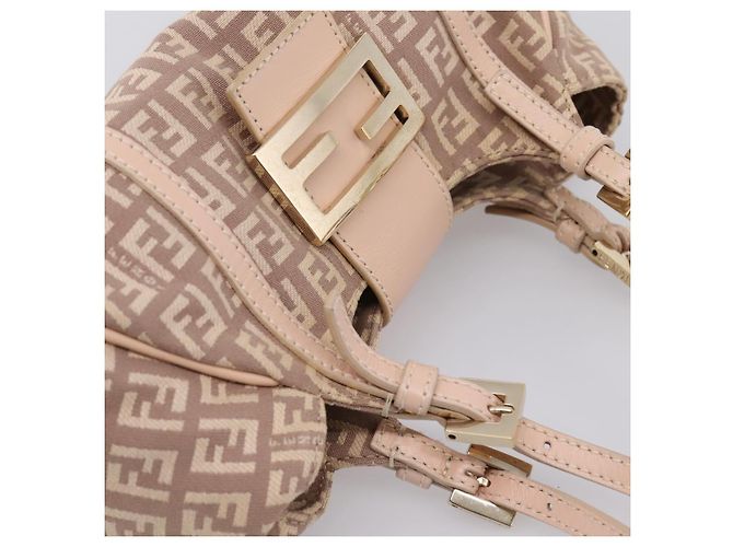 Borsa a mano FENDI Zucchino Canvas Beige Gold 8BR437 Auth ep16060A D'oro - vista 6