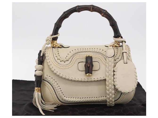 Borsa GUCCI New Bamboo in pelle 2way Ivory Gold 263970 Auth 206395M D'oro Crudo - vista 12