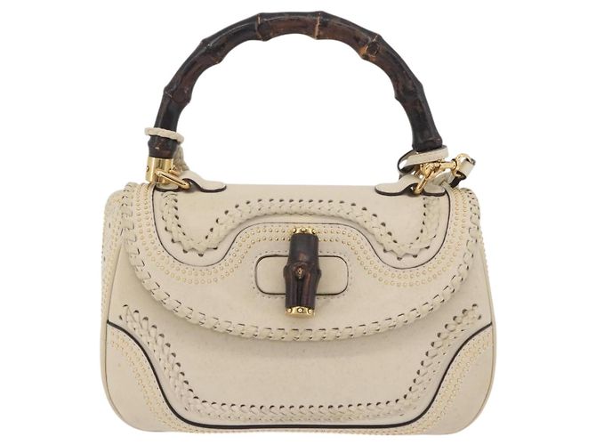 Borsa GUCCI New Bamboo in pelle 2way Ivory Gold 263970 Auth 206395M D'oro Crudo - vista 13