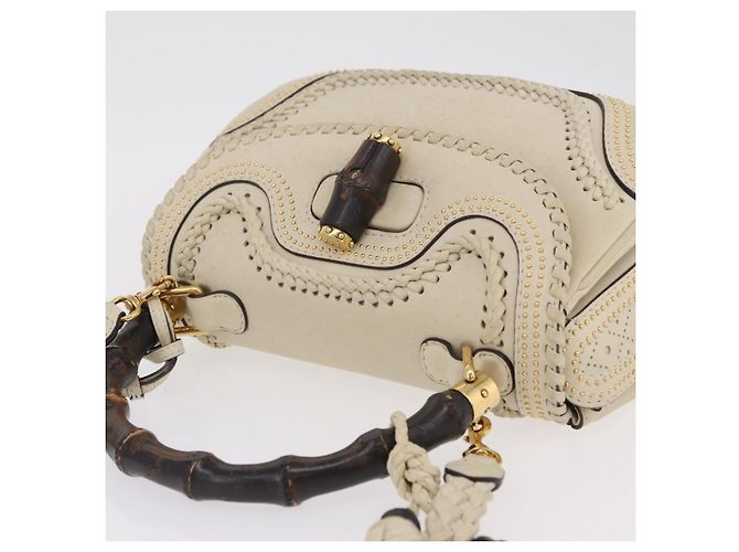Borsa GUCCI New Bamboo in pelle 2way Ivory Gold 263970 Auth 206395M D'oro Crudo - vista 14