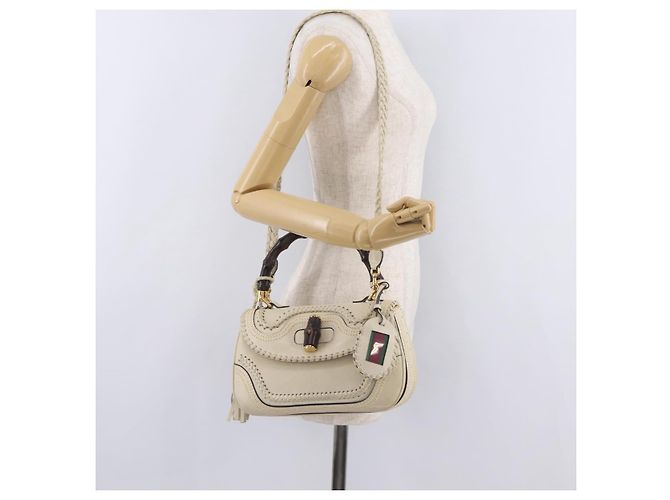 Borsa GUCCI New Bamboo in pelle 2way Ivory Gold 263970 Auth 206395M D'oro Crudo - vista 34