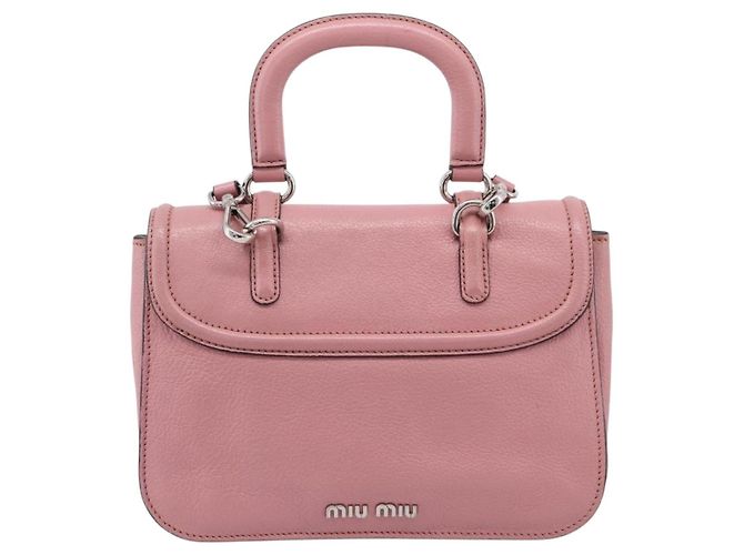 Bolsa de Mão Miu Miu em Couro 2way Rosa Prata Auth mr2964A - vista 2