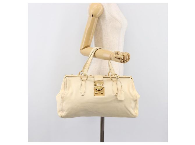 Borsa a mano Miu Miu in pelle Ivory Gold Auth 206112A D'oro Crudo - vista 30