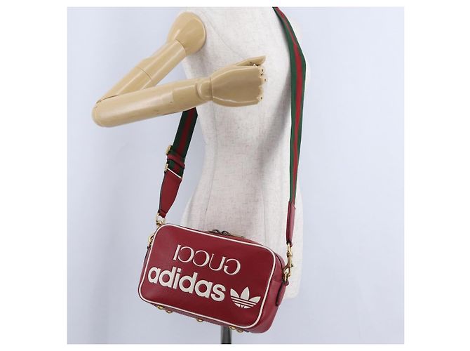 Borsa Gucci Web Sherry Line in pelle Collaborazione Adidas Rosso Oro Auth 204076M D'oro - vista 28