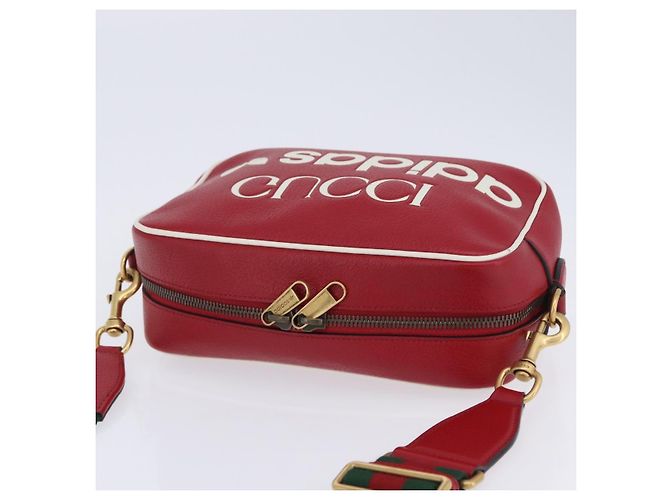 Borsa Gucci Web Sherry Line in pelle Collaborazione Adidas Rosso Oro Auth 204076M D'oro - vista 8
