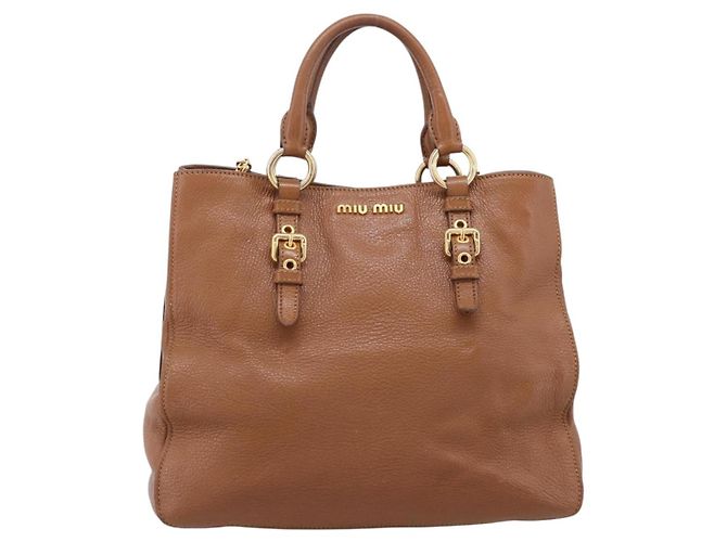 Borsa a mano Miu Miu in pelle 2way marrone oro autentica 206392A D'oro - vista 13