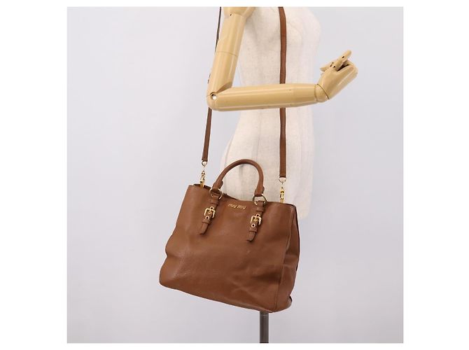 Borsa a mano Miu Miu in pelle 2way marrone oro autentica 206392A D'oro - vista 28