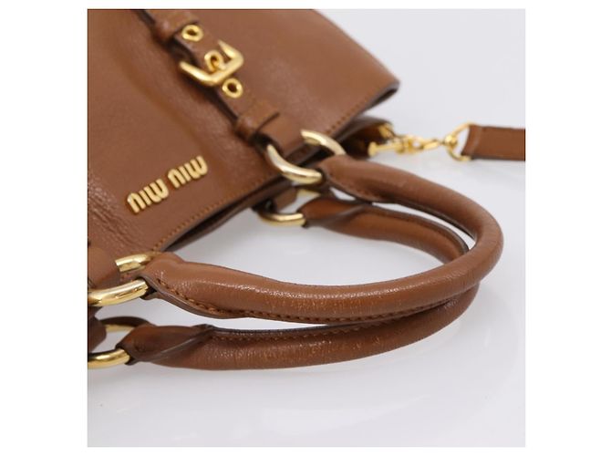 Borsa a mano Miu Miu in pelle 2way marrone oro autentica 206392A D'oro - vista 7