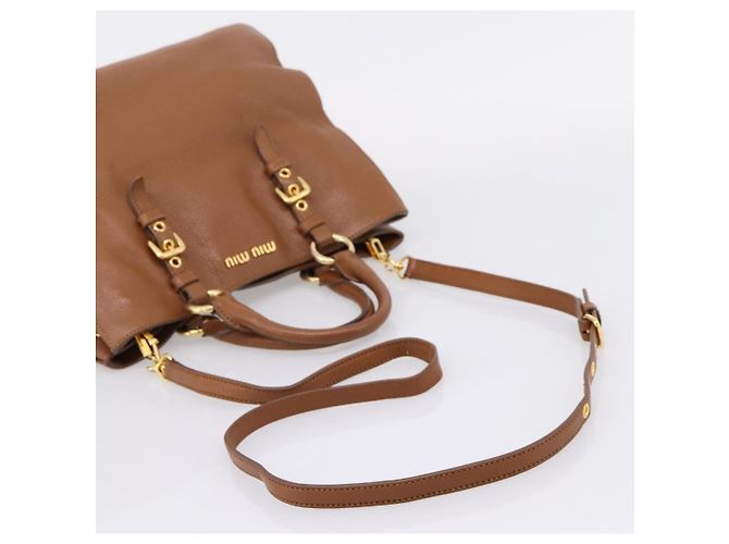 Borsa a mano Miu Miu in pelle 2way marrone oro autentica 206392A D'oro - vista 9