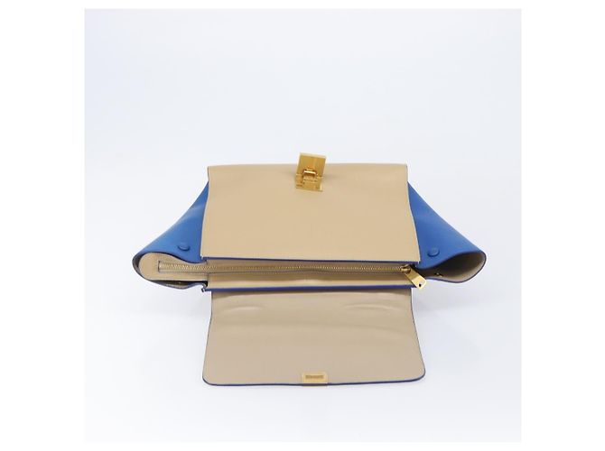 Céline CELINE Trapeze Small Hand Bag Leather 2way Beige Blue Auth bs37085A Azul - vista 10