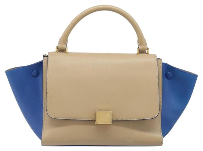 Céline CELINE Trapeze Small Hand Bag Leather 2way Beige Blue Auth bs37085A Azul - vista 13