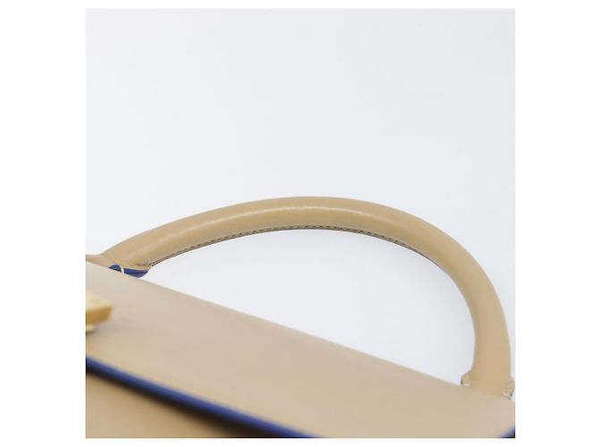 Céline CELINE Trapeze Small Hand Bag Leather 2way Beige Blue Auth bs37085A Azul - vista 14