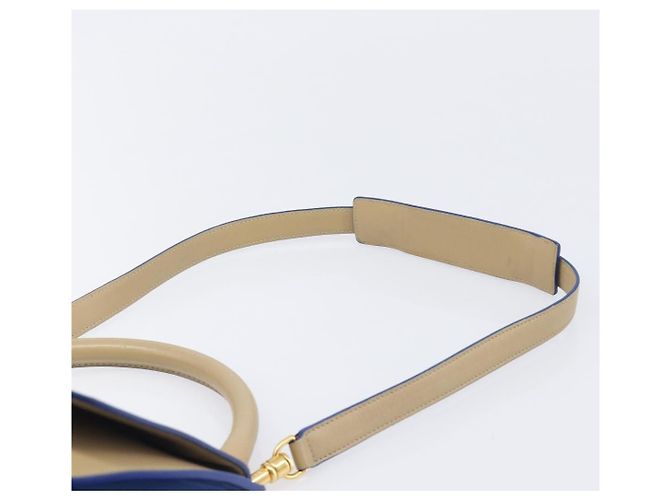 Céline CELINE Trapeze Small Hand Bag Leather 2way Beige Blue Auth bs37085A Azul - vista 15